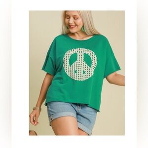 Umgee- “The Kelly” Green Peace Lace Appliqué Top- XL